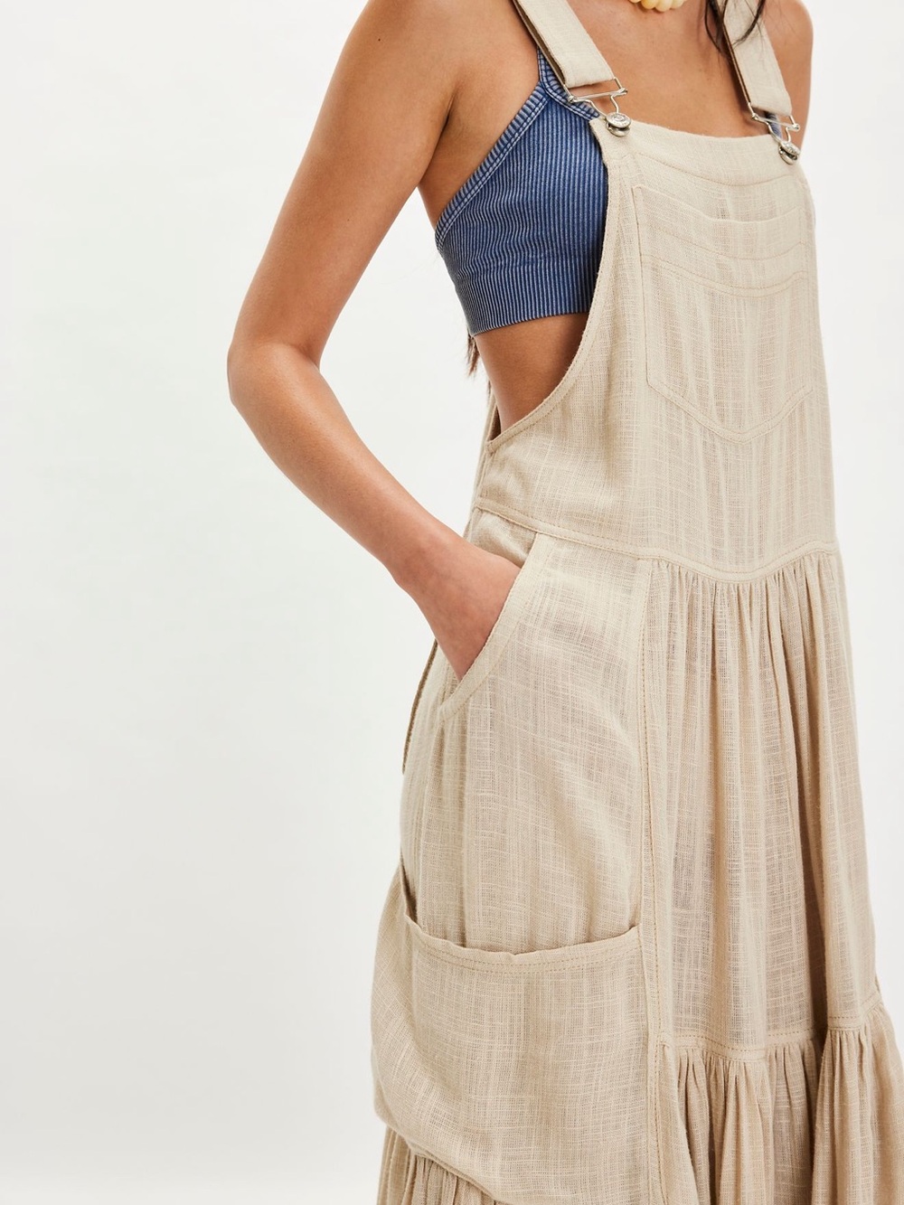 Free People Moonbeam Solid Maxi Pinafore Skirt in Morning Oat - Picture 3 of 11